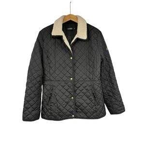Lauren Ralph Lauren Quilted Faux Shearling Collar Jacket Brown Old Money M
